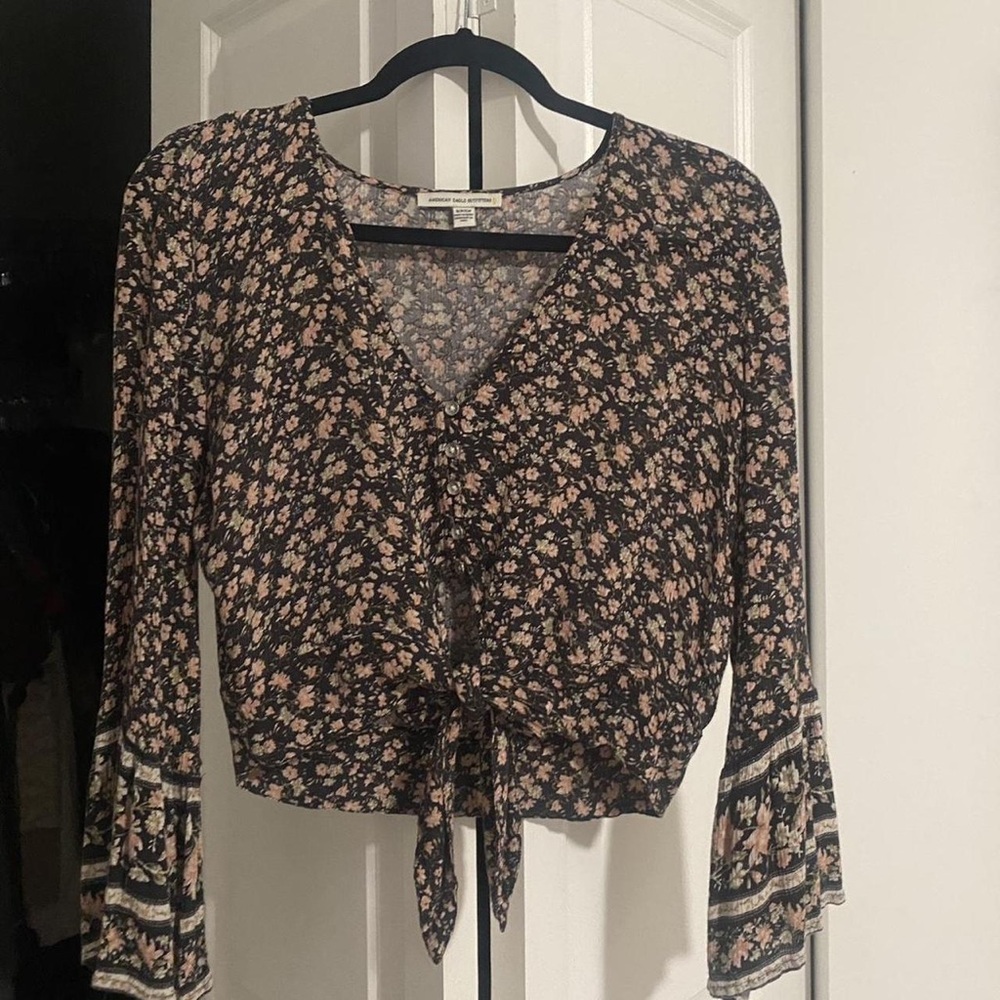 American Eagle Outfitters Floral Blouse - Black and Pink